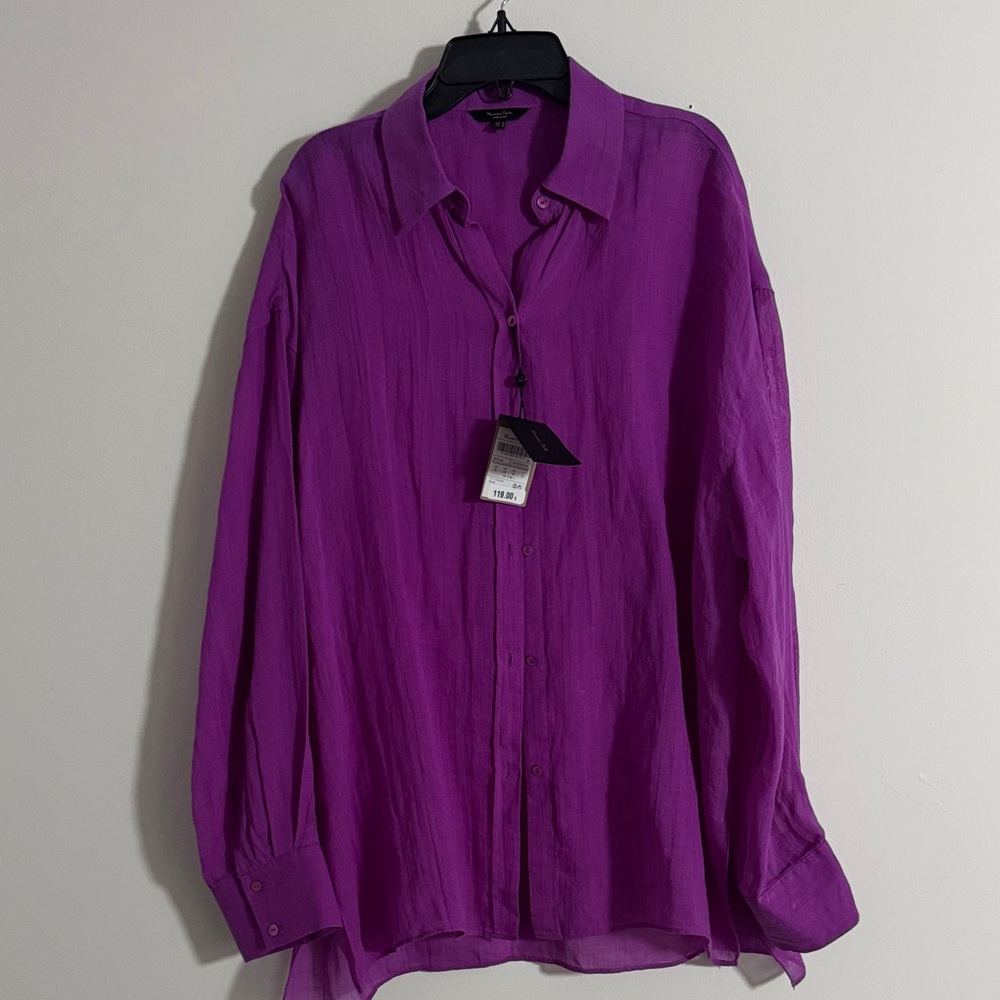Vibrant Purple Button-Up Shirt Massimo Dutti NWT